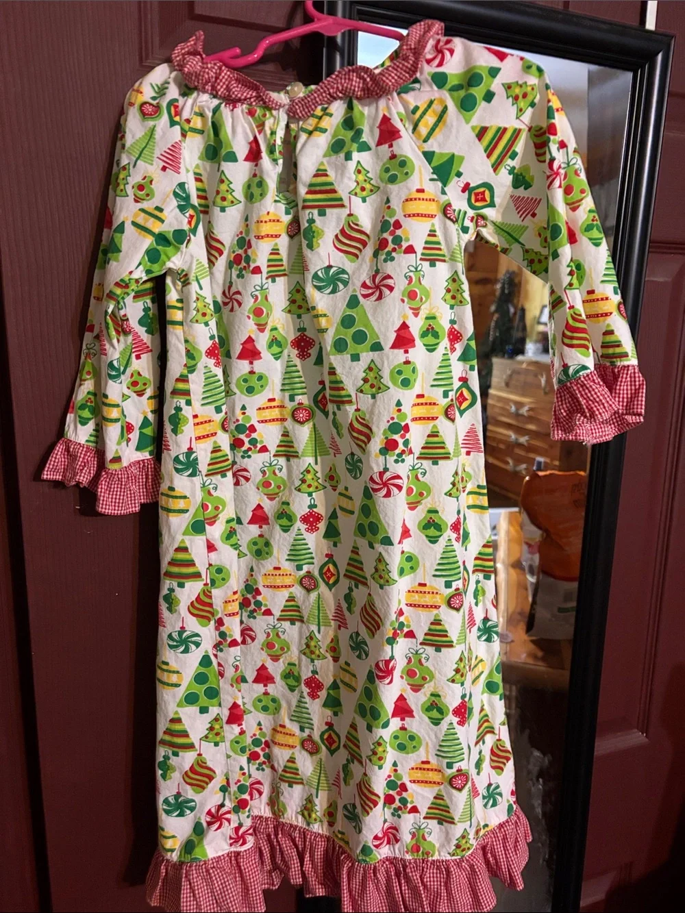 Girls' Holiday Green & Red Tree Print Nightgown